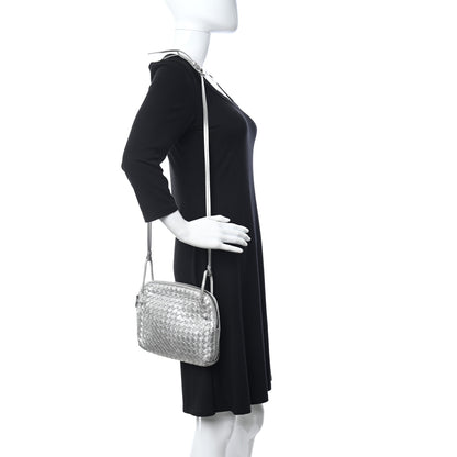 Bottega Veneta Metallic Nappa Intrecciato Nodini Crossbody Messenger Silver 2 of 11