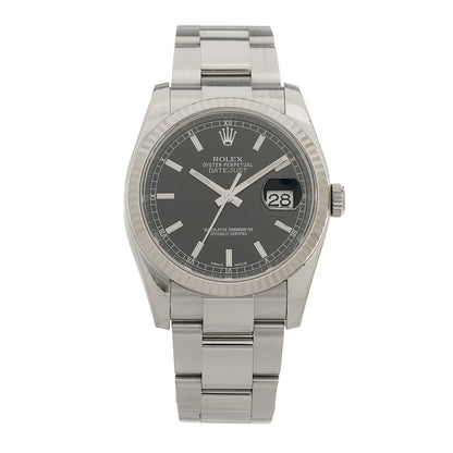 Rolex Stainless Steel 18K White Gold 36mm Oyster Perpetual Datejust Watch Black 116234 1 of 5