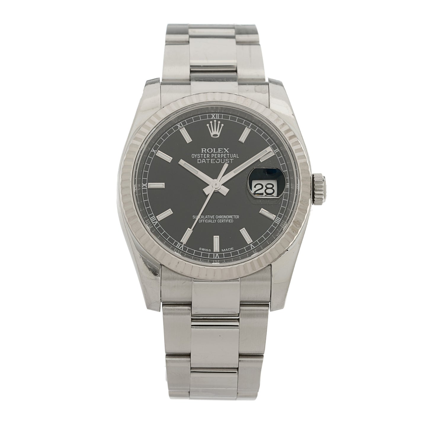 Stainless Steel 18K White Gold 36mm Oyster Perpetual Datejust Watch Black 116234