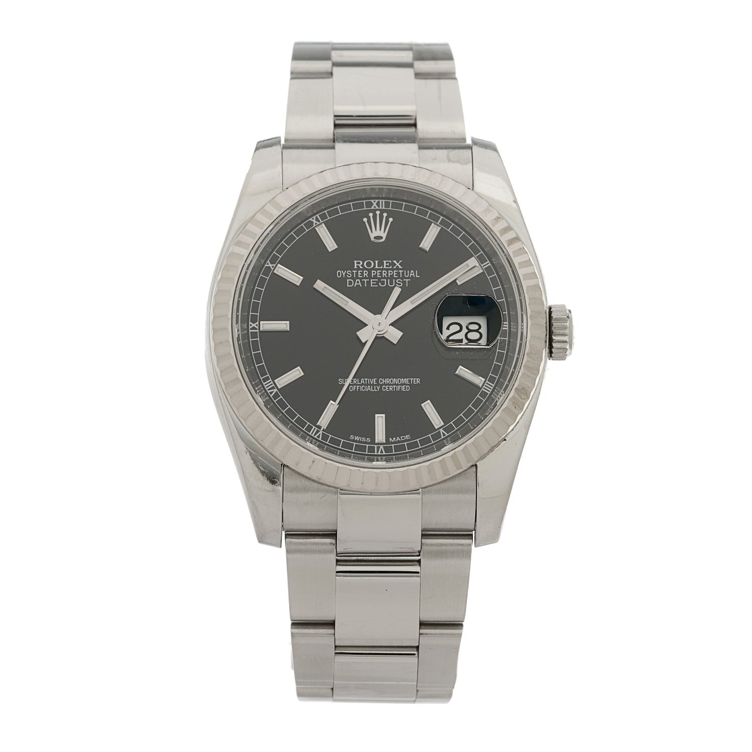 Rolex Stainless Steel 18K White Gold 36mm Oyster Perpetual Datejust Watch Black 116234 1 of 5