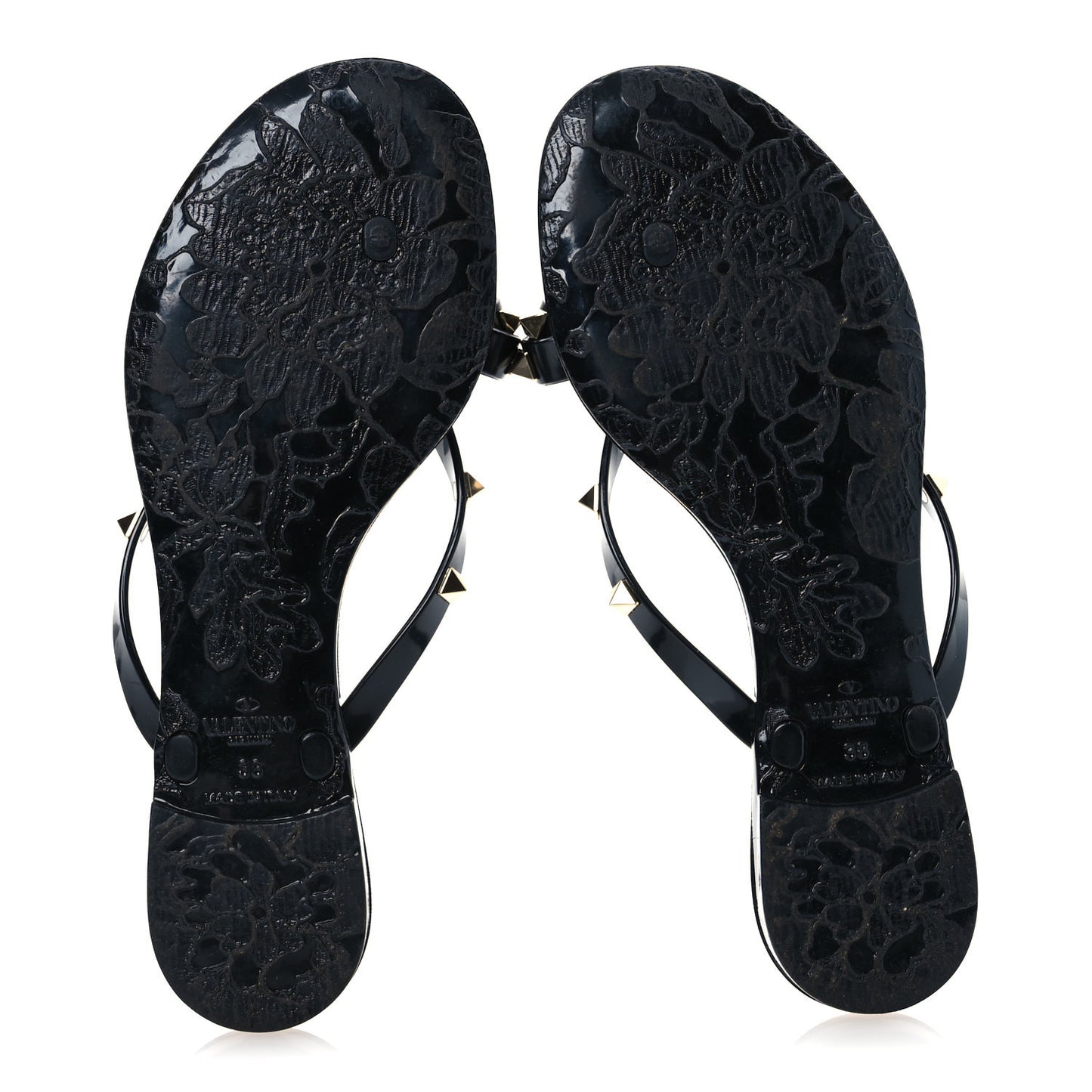 PVC Jelly Rockstud Bow Thong Sandals 38 Black