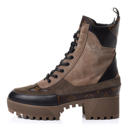 Louis Vuitton Suede Calfskin Monogram Laureate Platform Desert Boots 41 Taupe 1 of 10