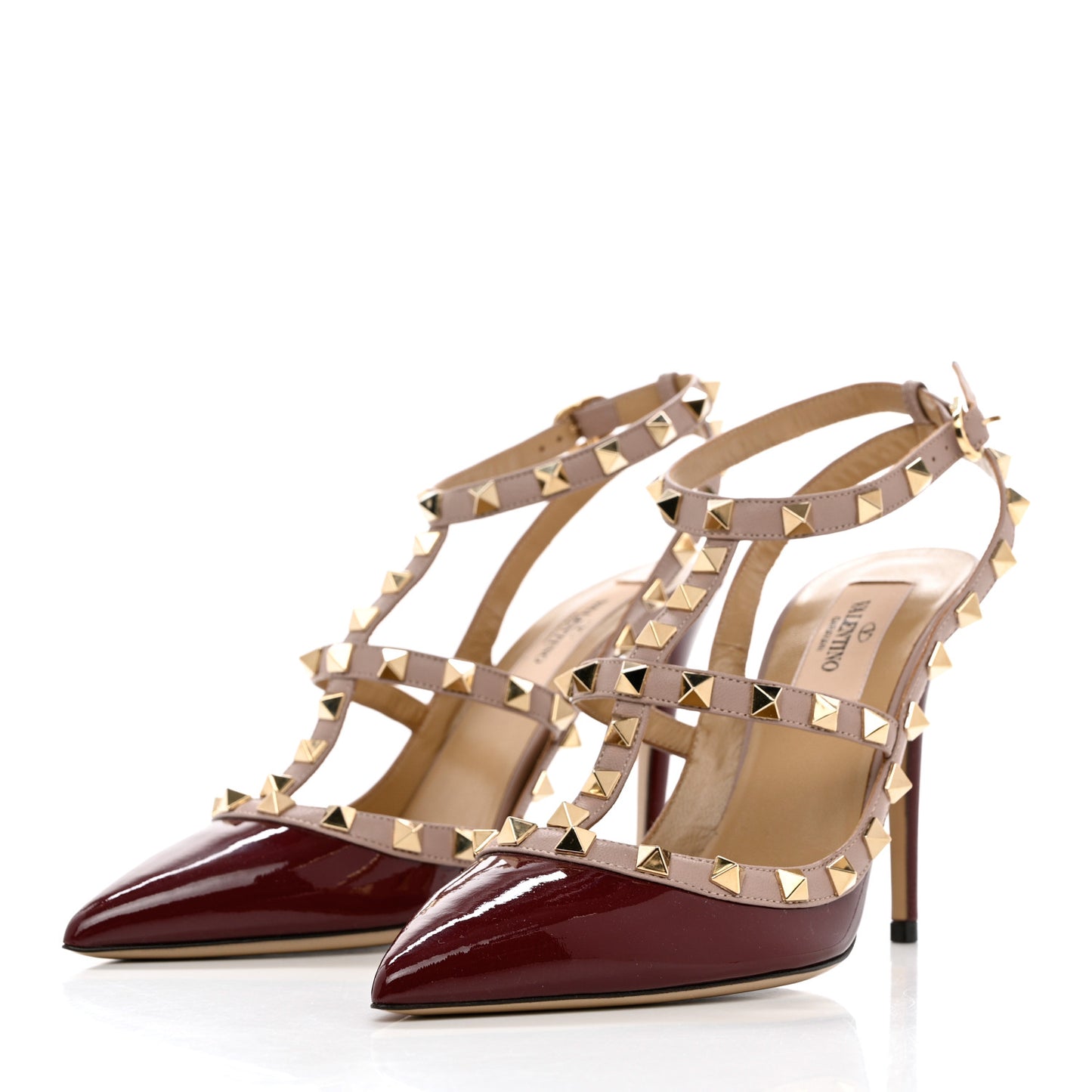 Patent Nappa Rockstud Ankle Strap 100mm Pumps 37 Rubin Poudre