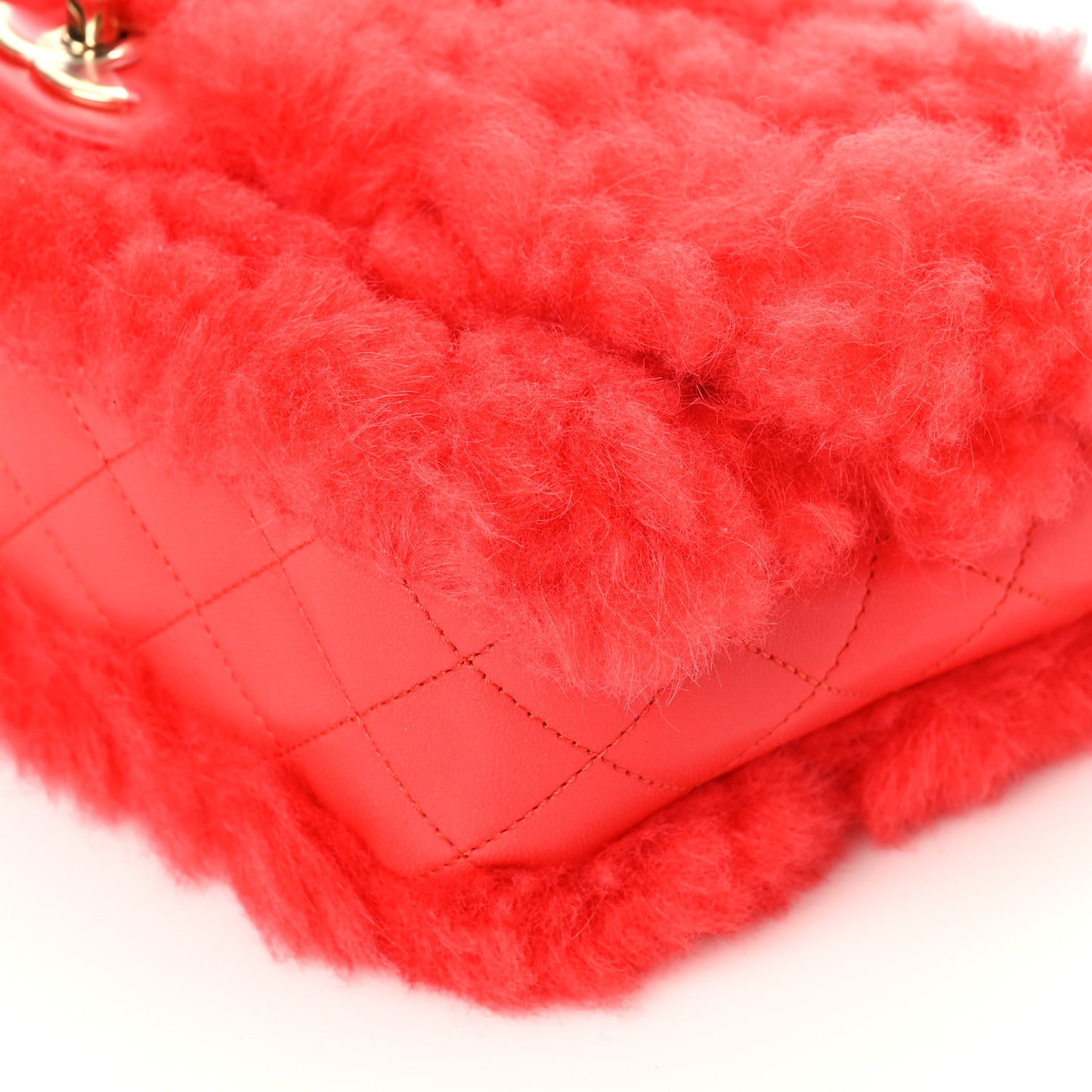 Shearling Lambskin Quilted Flap Bright Red