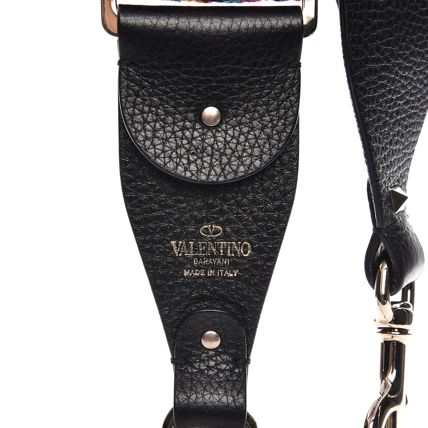 Canvas Geometric Embroidered Rockstud Guitar Strap Multicolor