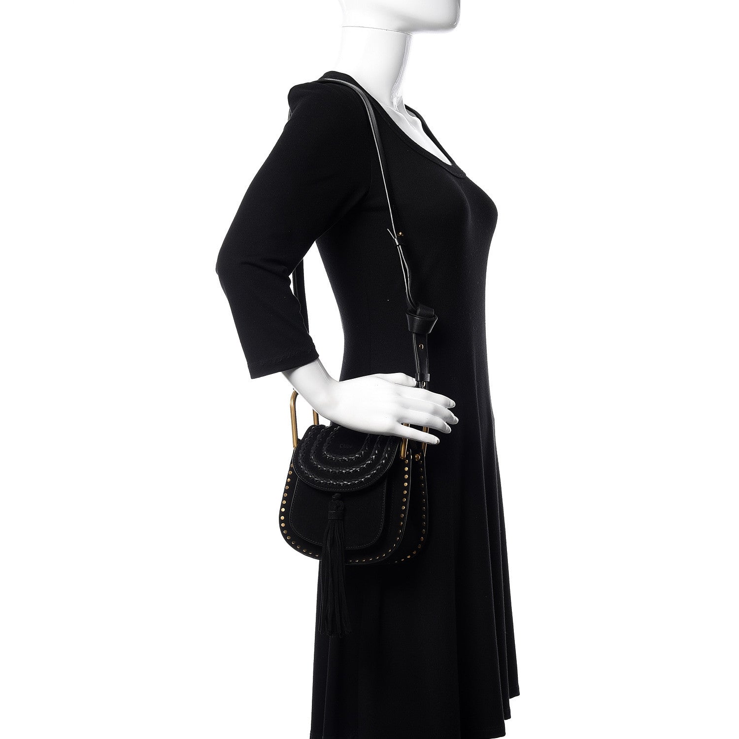 Chloe Suede Calfskin Braided Mini Hudson Shoulder Bag Black 2 of 9