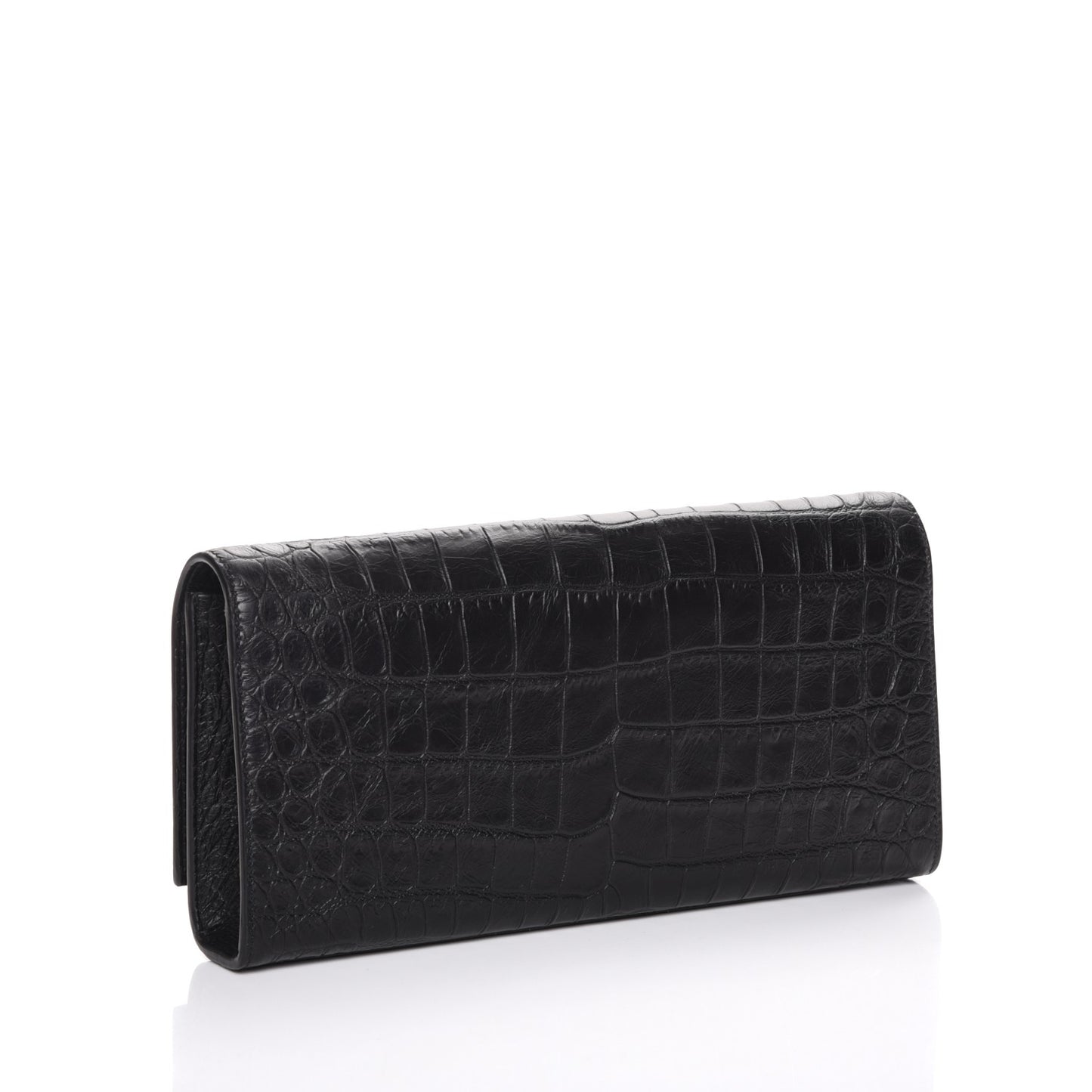 Calfskin Crocodile Embossed Classic Monogram Tassel Clutch Black