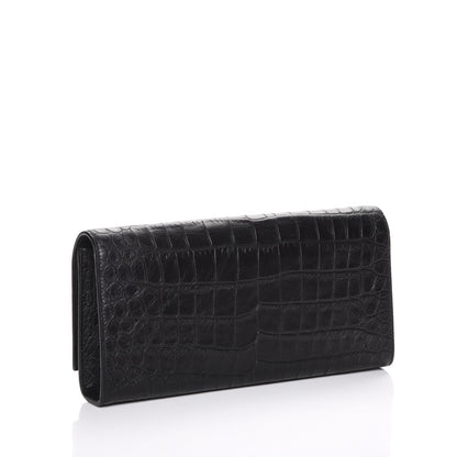 Saint Laurent Calfskin Crocodile Embossed Classic Monogram Tassel Clutch Black 3 of 7