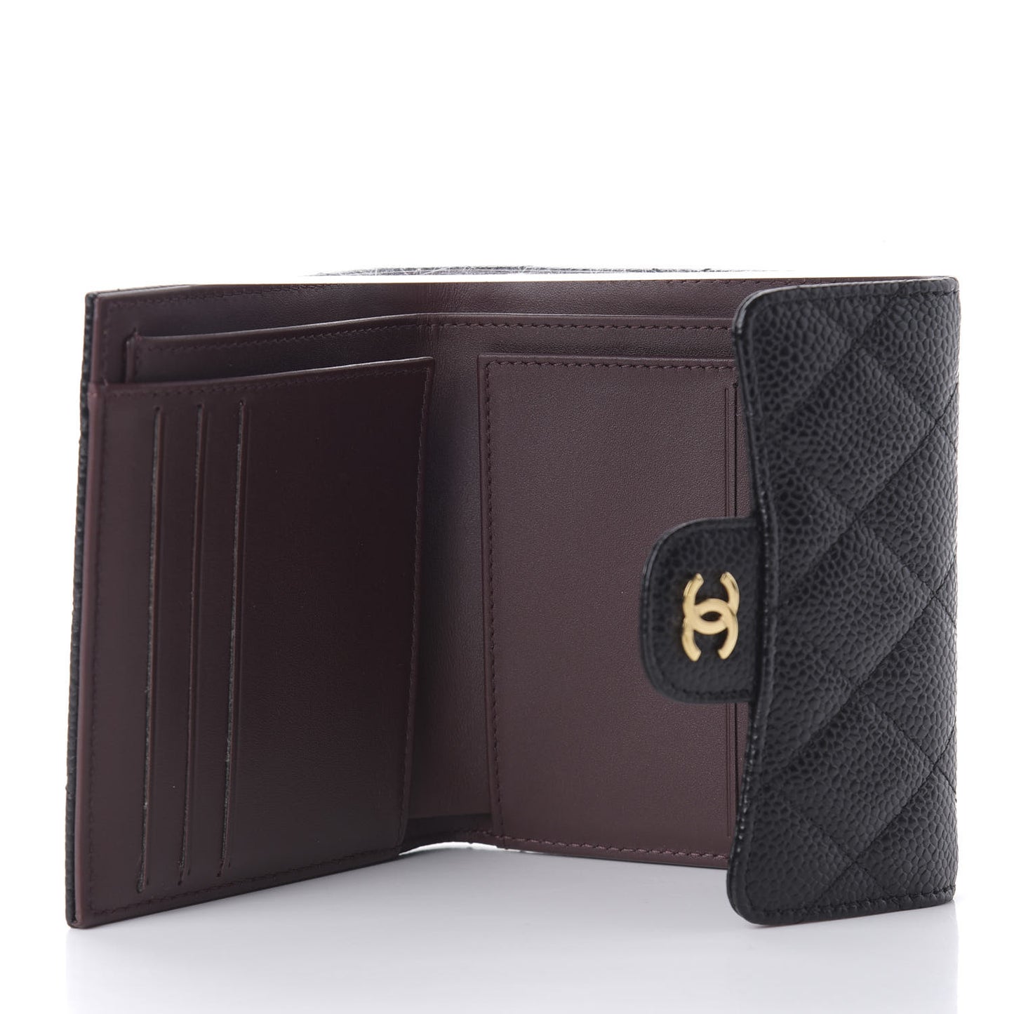 Caviar Quilted Compact Flap Wallet Black