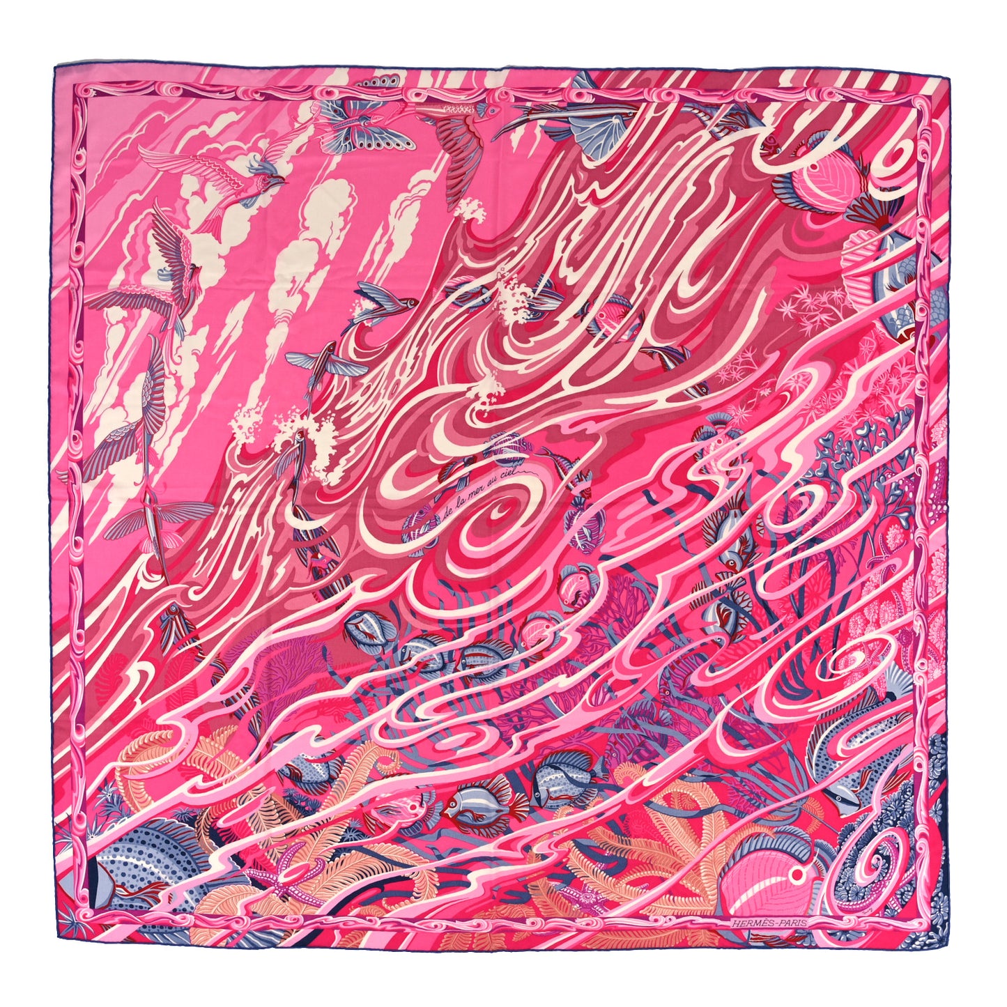 Cashmere Silk De La Mer Au Ciel Shawl 140 Rose Vif Fuchsia Gris Bleuete