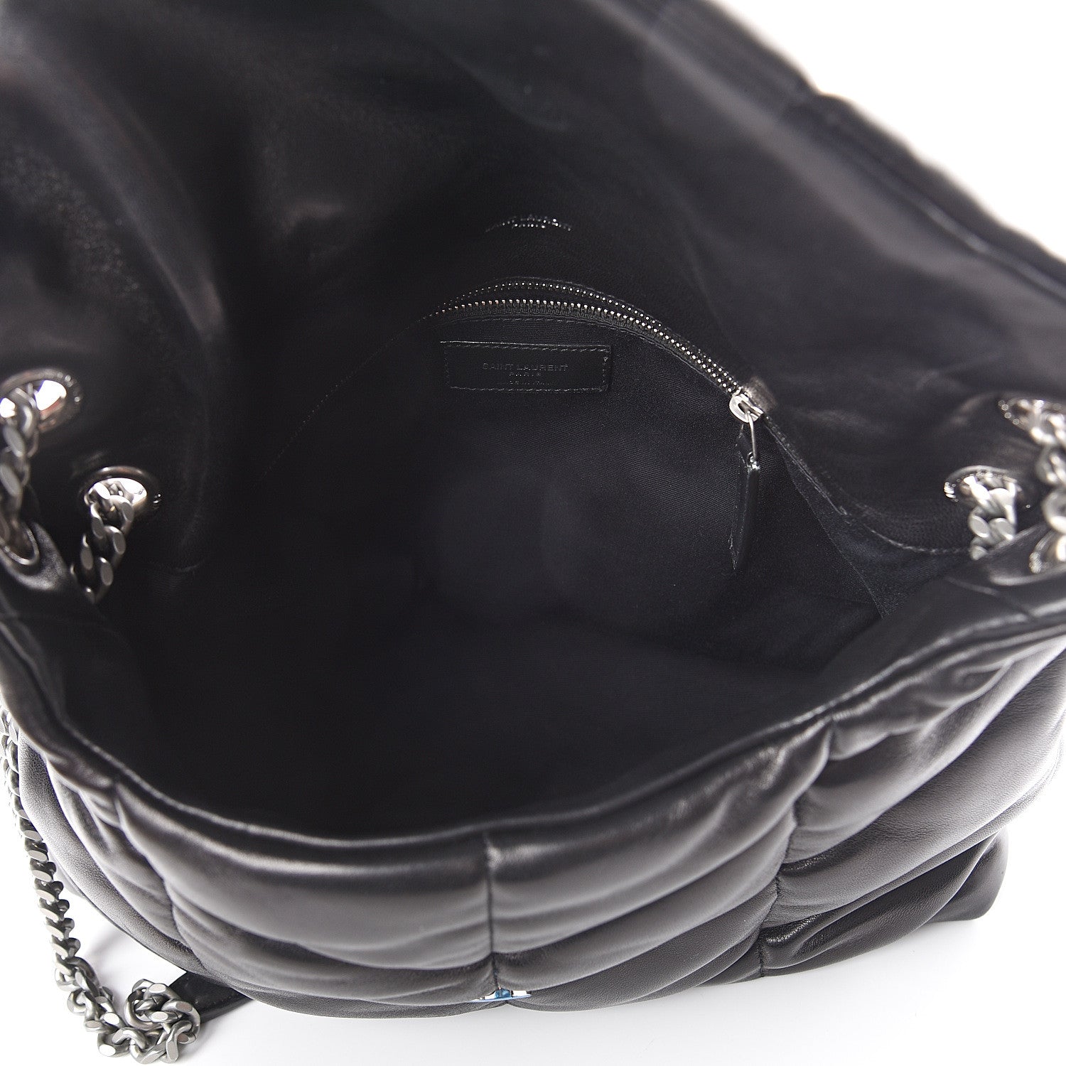 Saint Laurent Lambskin Quilted Medium Loulou Puffer Monogram Chain Satchel Black 4 of 6