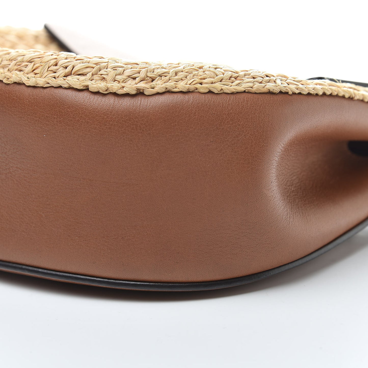 Calfskin Raffia Drew Chain Shoulder Bag Caramel