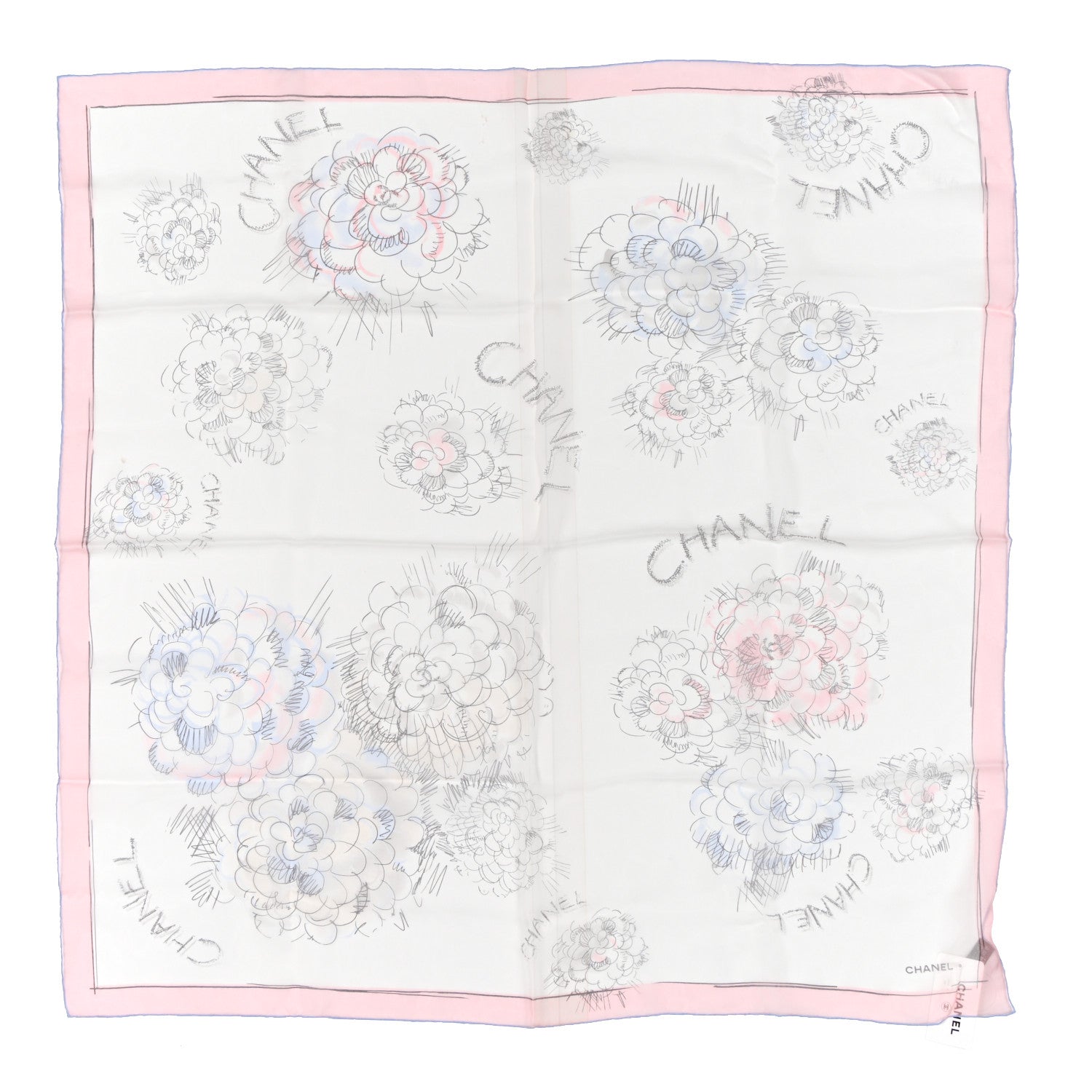 Chanel Silk Camellia Sketch Scarf White Light Pink 1 of 5