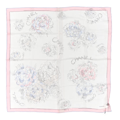 Chanel Silk Camellia Sketch Scarf White Light Pink 1 of 5