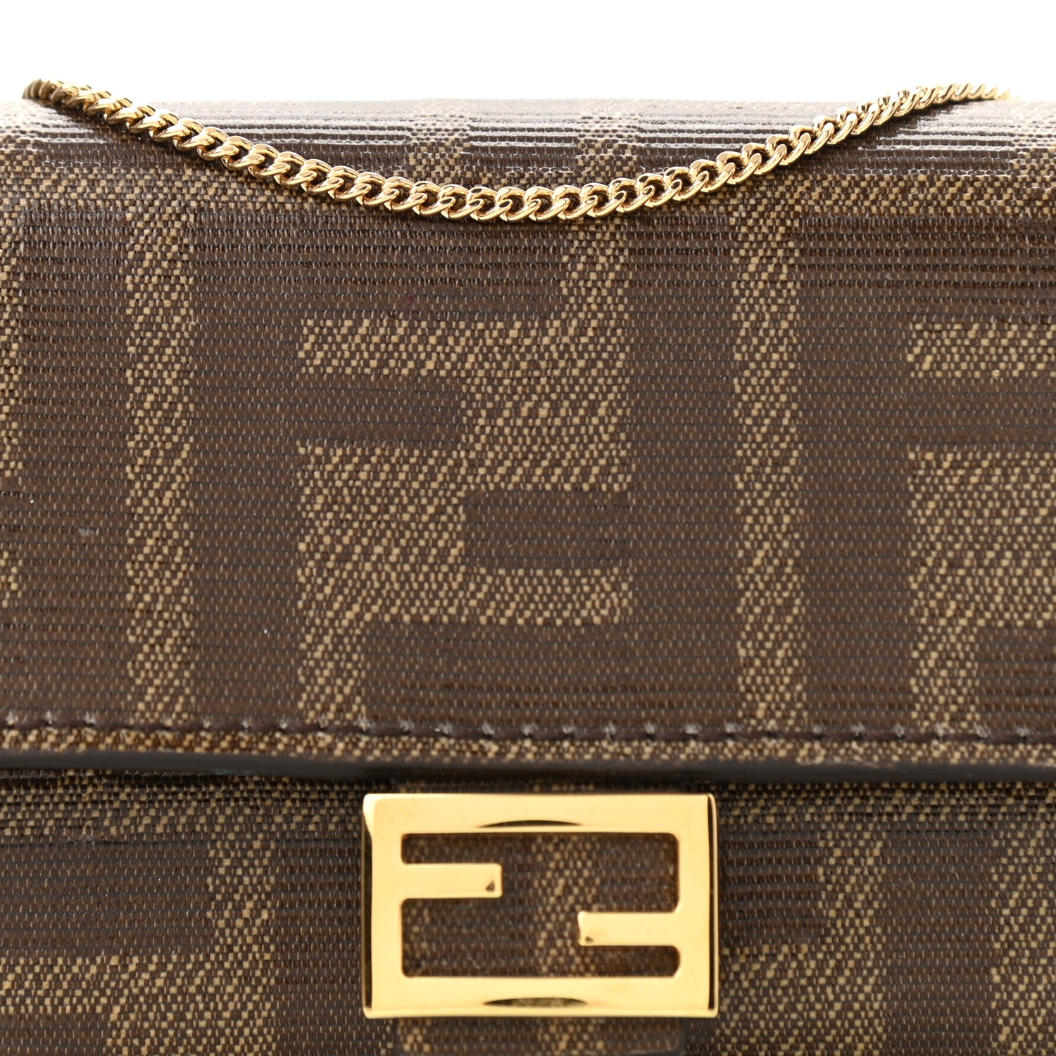 Fendi Glazed Fabric FF 1974 Nano Baguette Belt Charm Mogano Panna 8 of 10