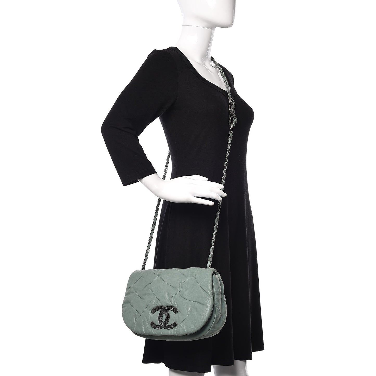 Iridescent Calfskin Glint Flap Green