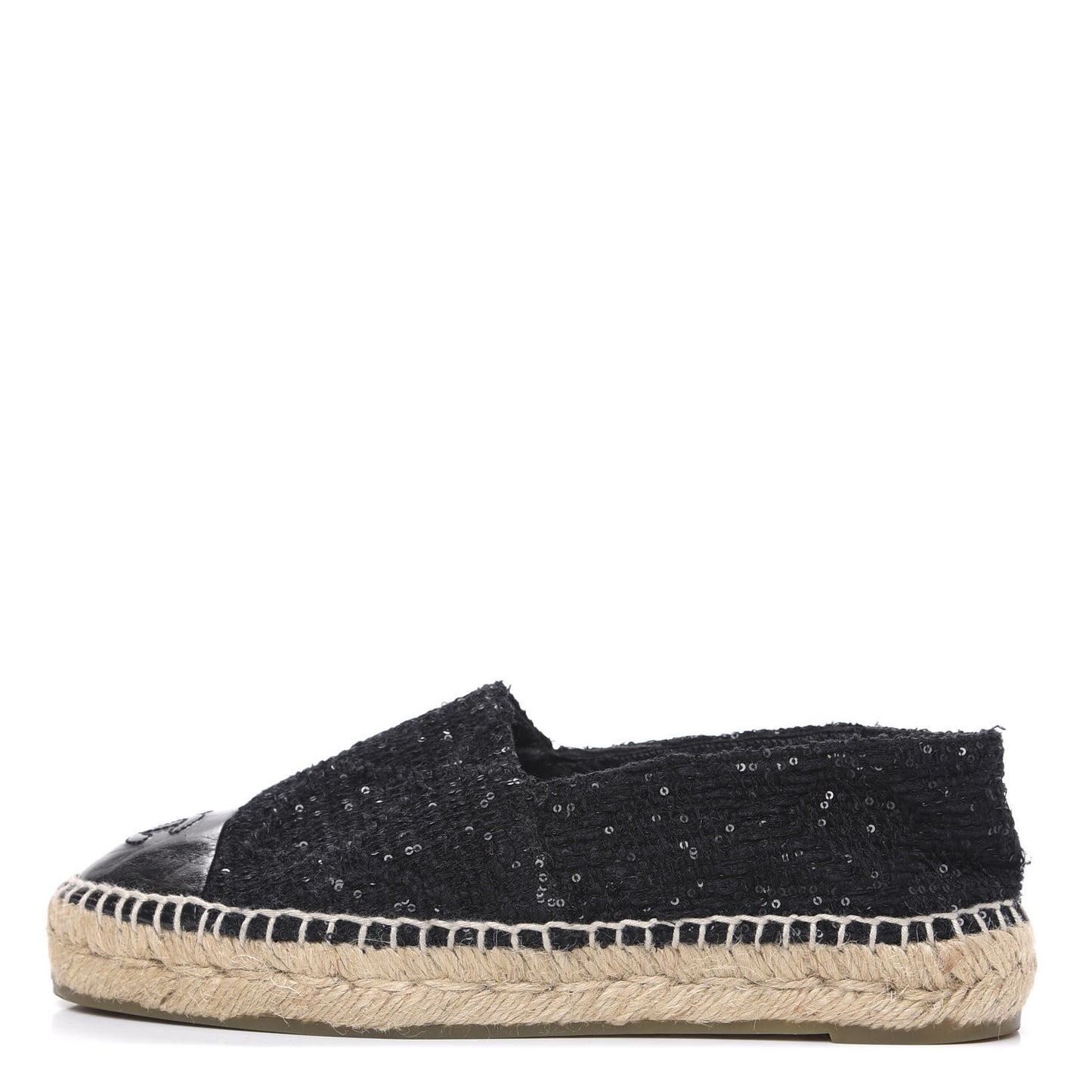 Tweed Patent Goatskin Sequin CC Espadrilles 35 Black