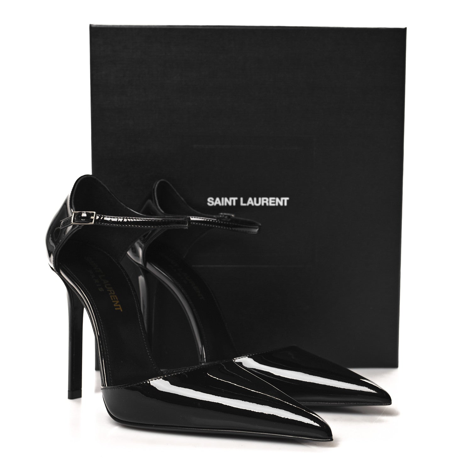 Saint Laurent Patent Avenue 110 Ankle Strap Pointed Pumps 36 Black