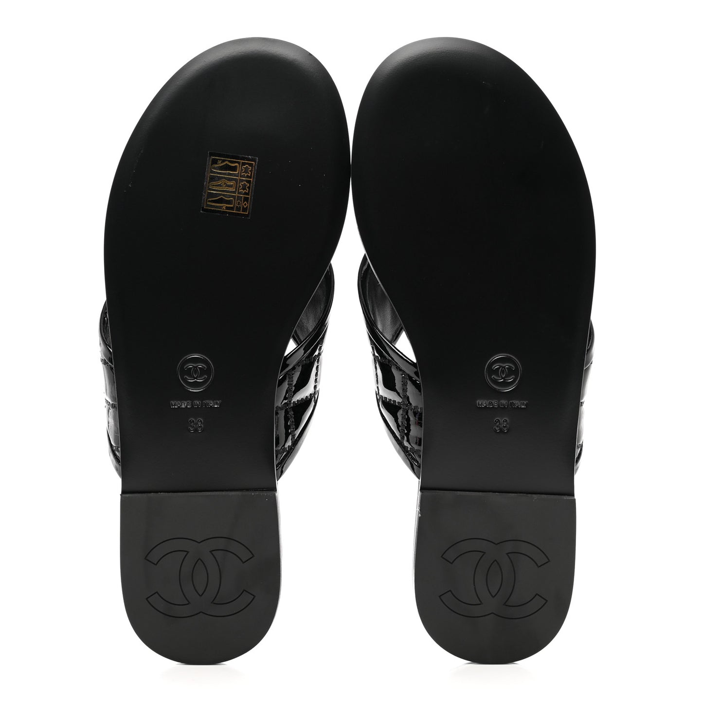 Patent Quilted CC Sandals 38 Black