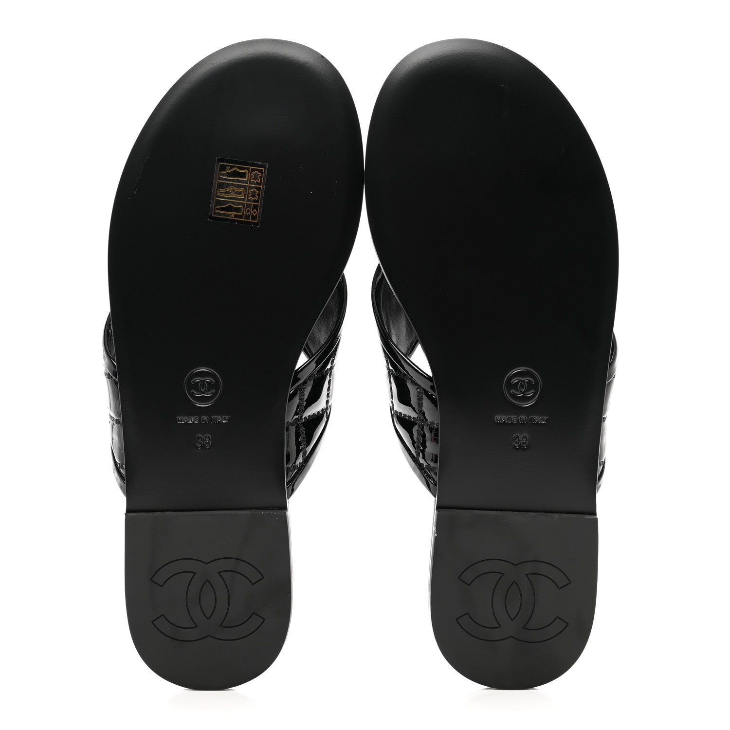 Chanel Patent Quilted CC Sandals 38 Black 5 of 9
