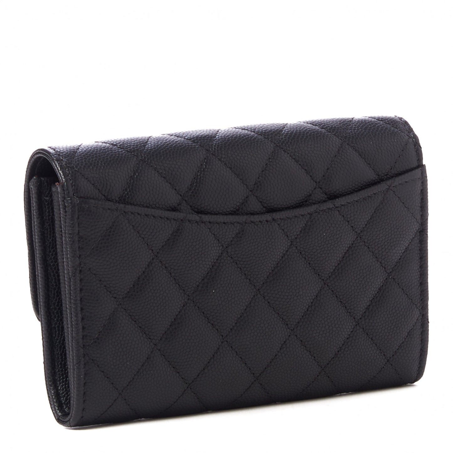 Caviar Quilted Medium Flap Wallet Black