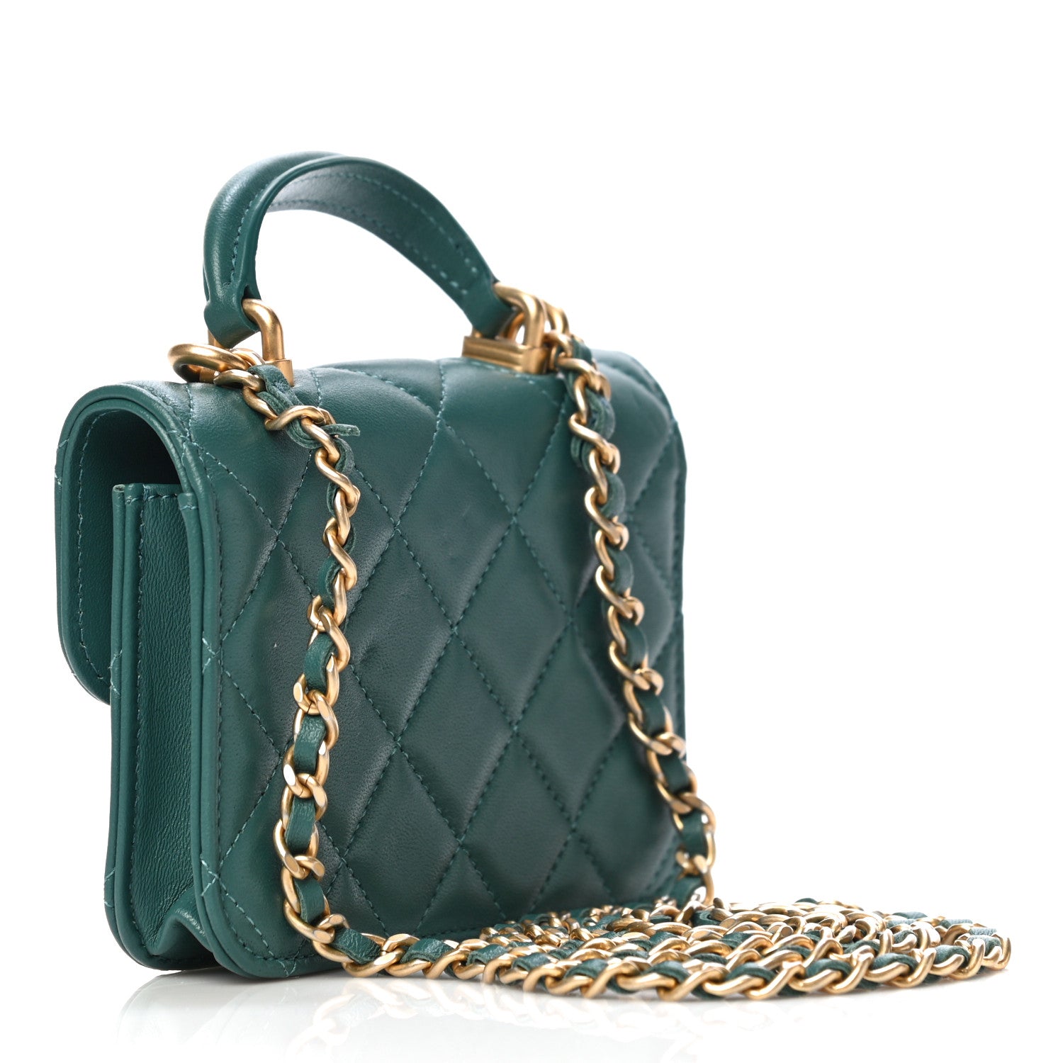 Chanel Lambskin Quilted Top Handle Flap Coin Purse With Chain Green 3 of 11