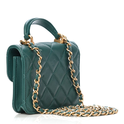 Chanel Lambskin Quilted Top Handle Flap Coin Purse With Chain Green 3 of 11