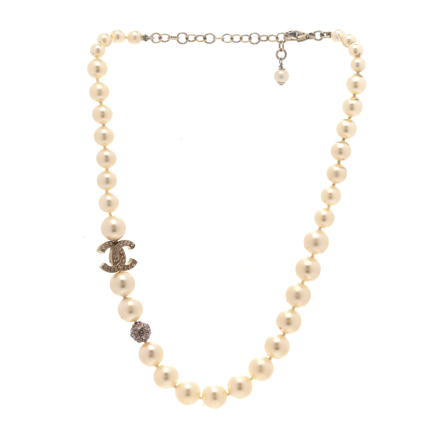 Chanel Pearl Crystal CC Short Necklace Gold Pink 4 of 8