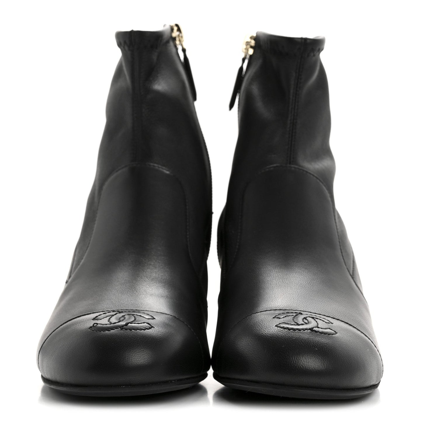 Stretch Lambskin Cap Toe CC Short Boots 38 Black