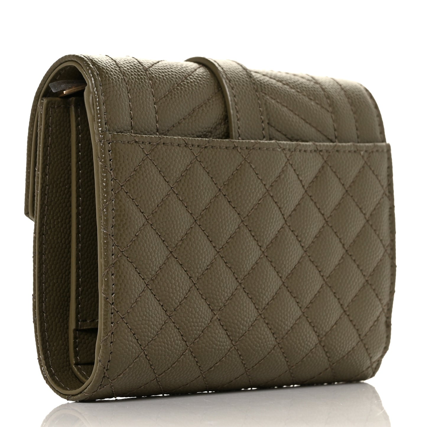 Grain De Poudre Mixed Matelasse Triquilt Monogram Compact Tri Fold Wallet Military Olive