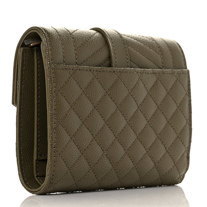 Saint Laurent Grain De Poudre Mixed Matelasse Triquilt Monogram Compact Tri Fold Wallet Military Olive 3 of 9