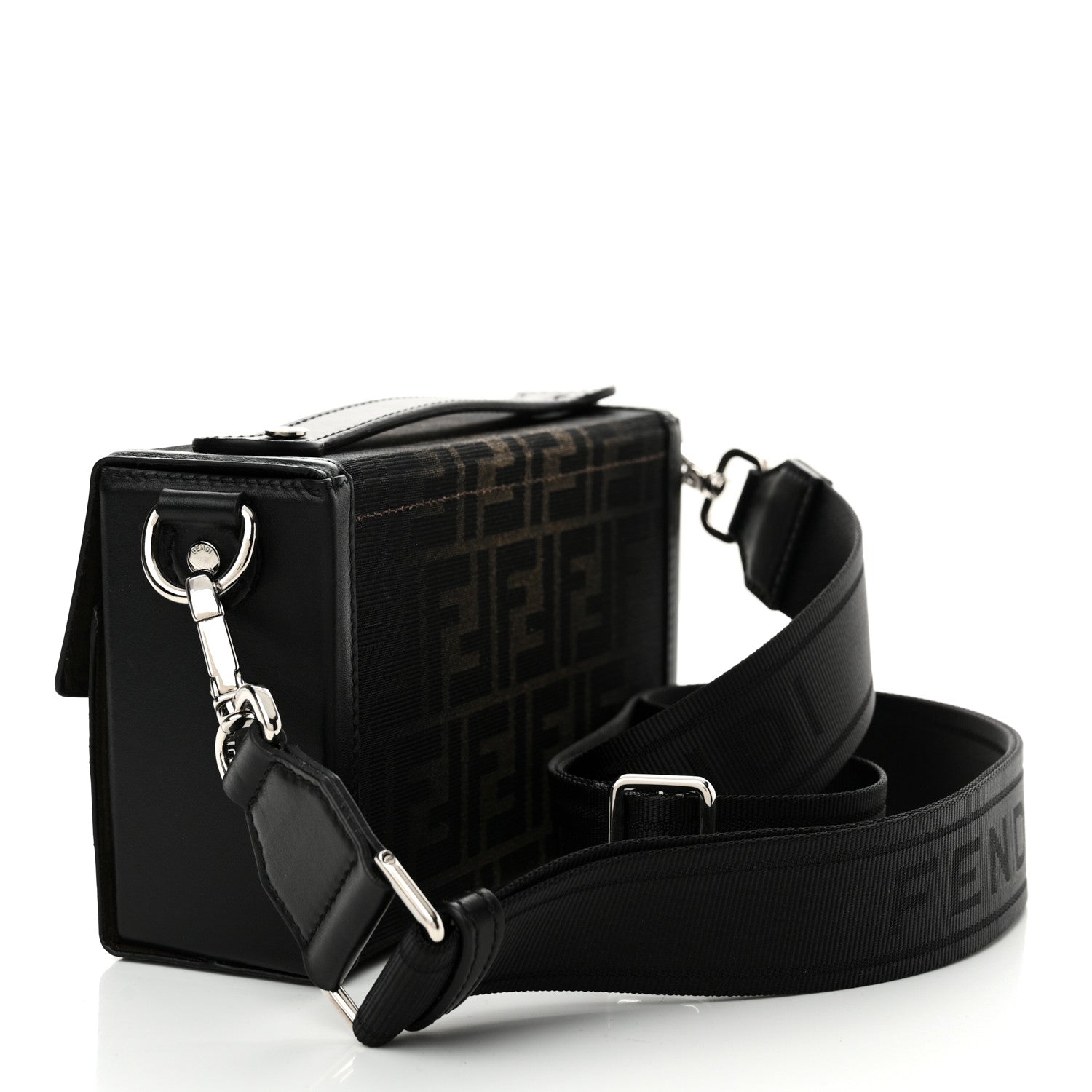 Fendi FF Eclissi Jacquard Vitello King Baguette Soft Trunk Tobacco Moro Black 3 of 12