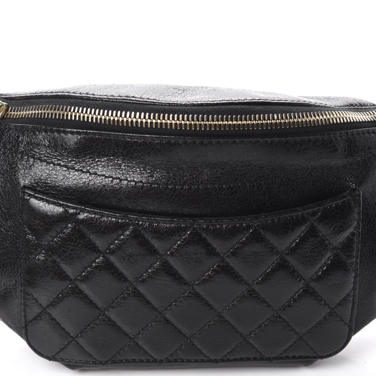 Crumpled Glazed Lambskin Quilted Waist Bag Fanny Pack Black