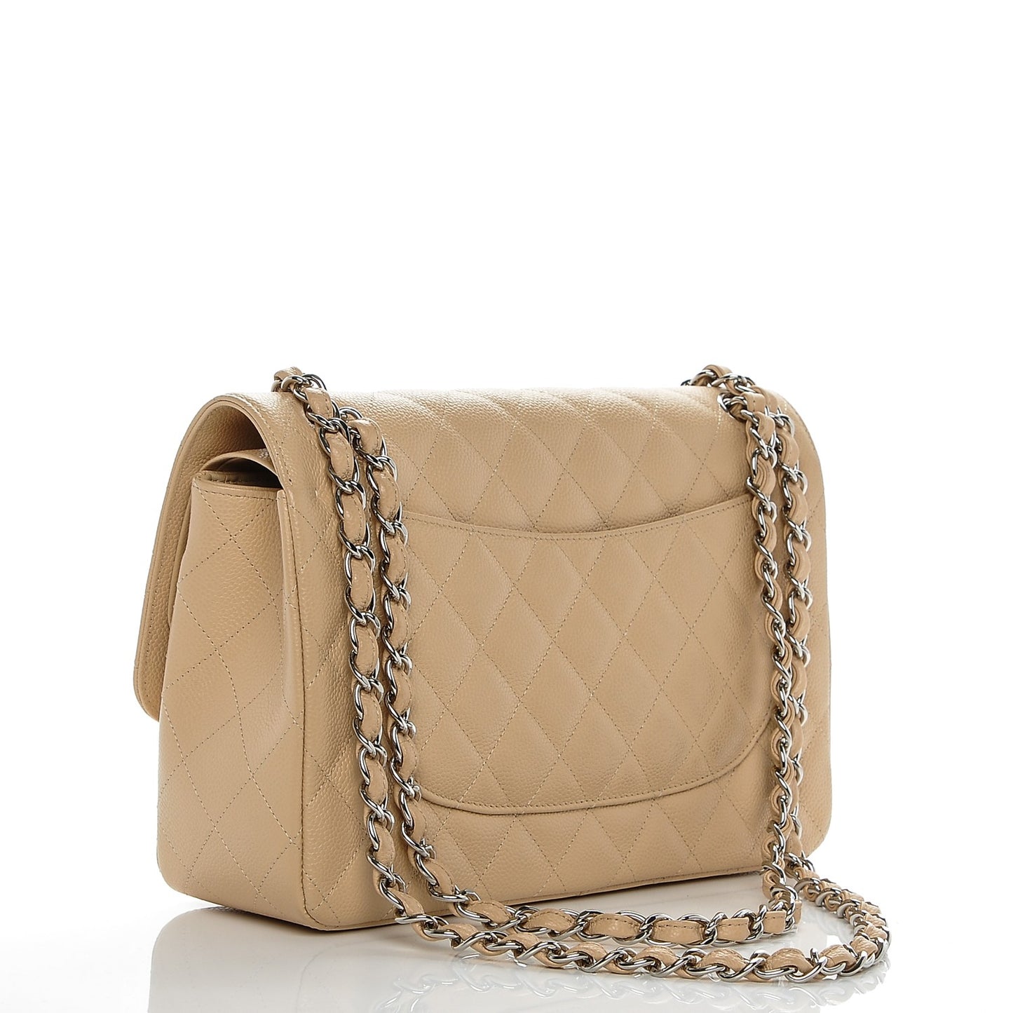Caviar Quilted Jumbo Double Flap Beige Clair