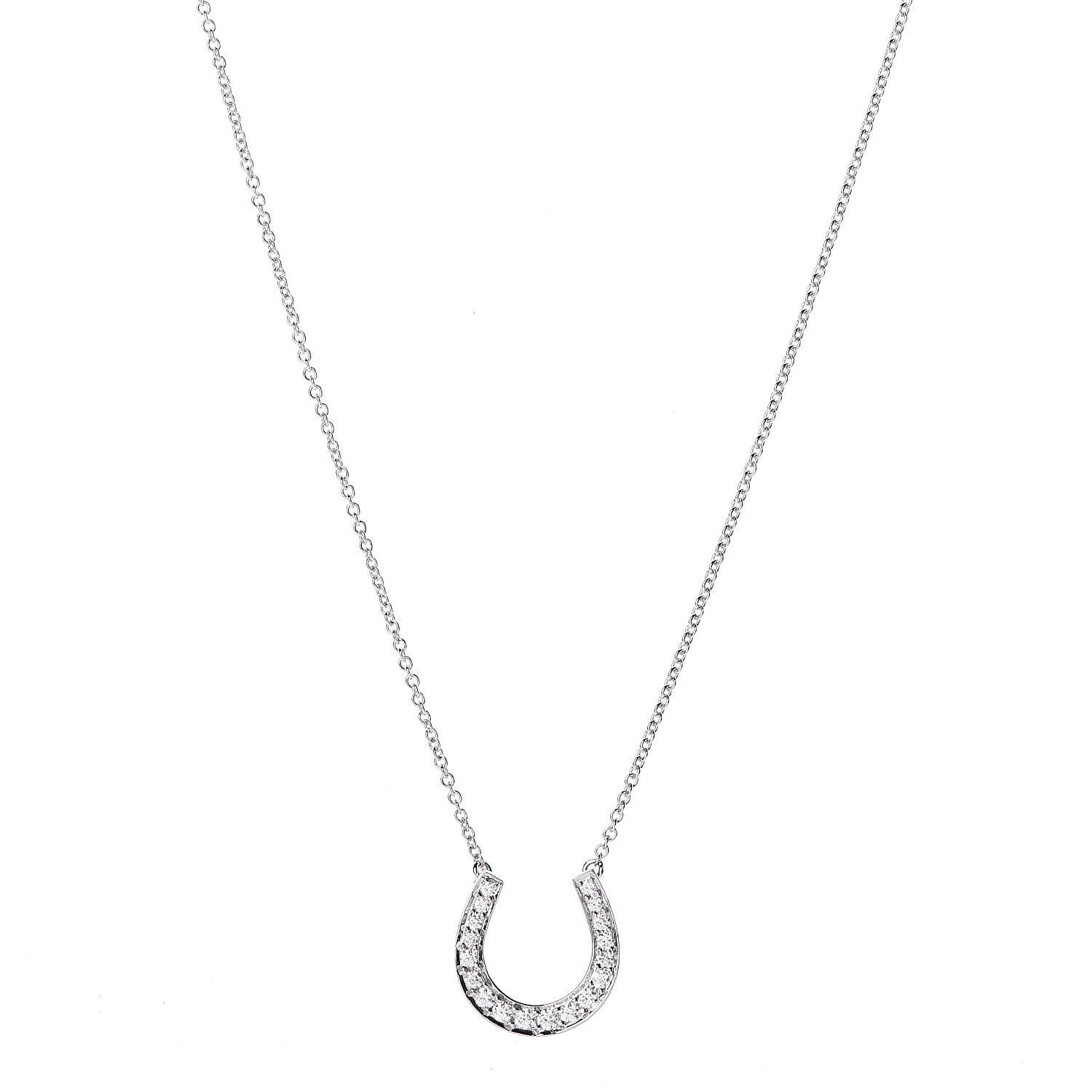 Tiffany Platinum Diamond Horseshoe Pendant Necklace 1 of 5