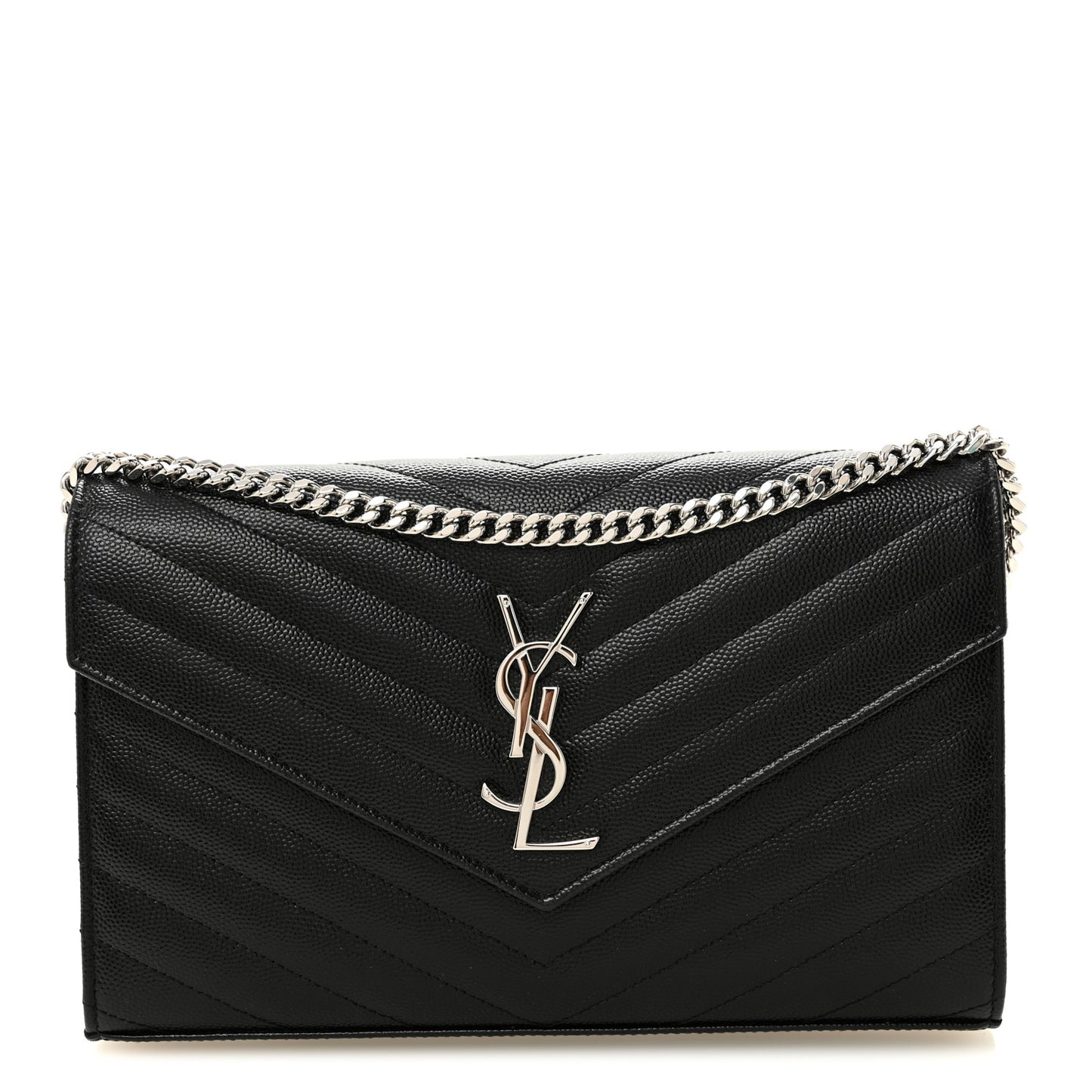 Grain De Poudre Matelasse Chevron Monogram Chain Wallet Black