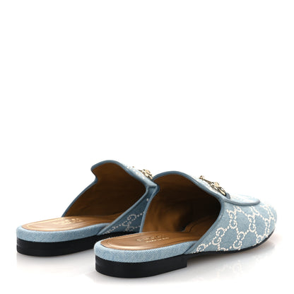 Gucci GG Denim Monogram Pearl Womens Princetown Slippers 37 Light Blue 5 of 10