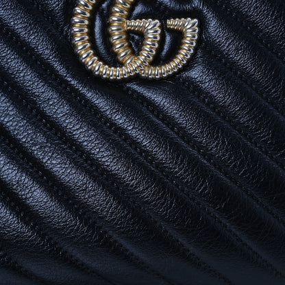 Gucci Vintage Effect Calfskin Matelasse Diagonal Small Torchon GG Marmont Bamboo Top Handle Shoulder Bag Black Romantic Cherry 8 of 10