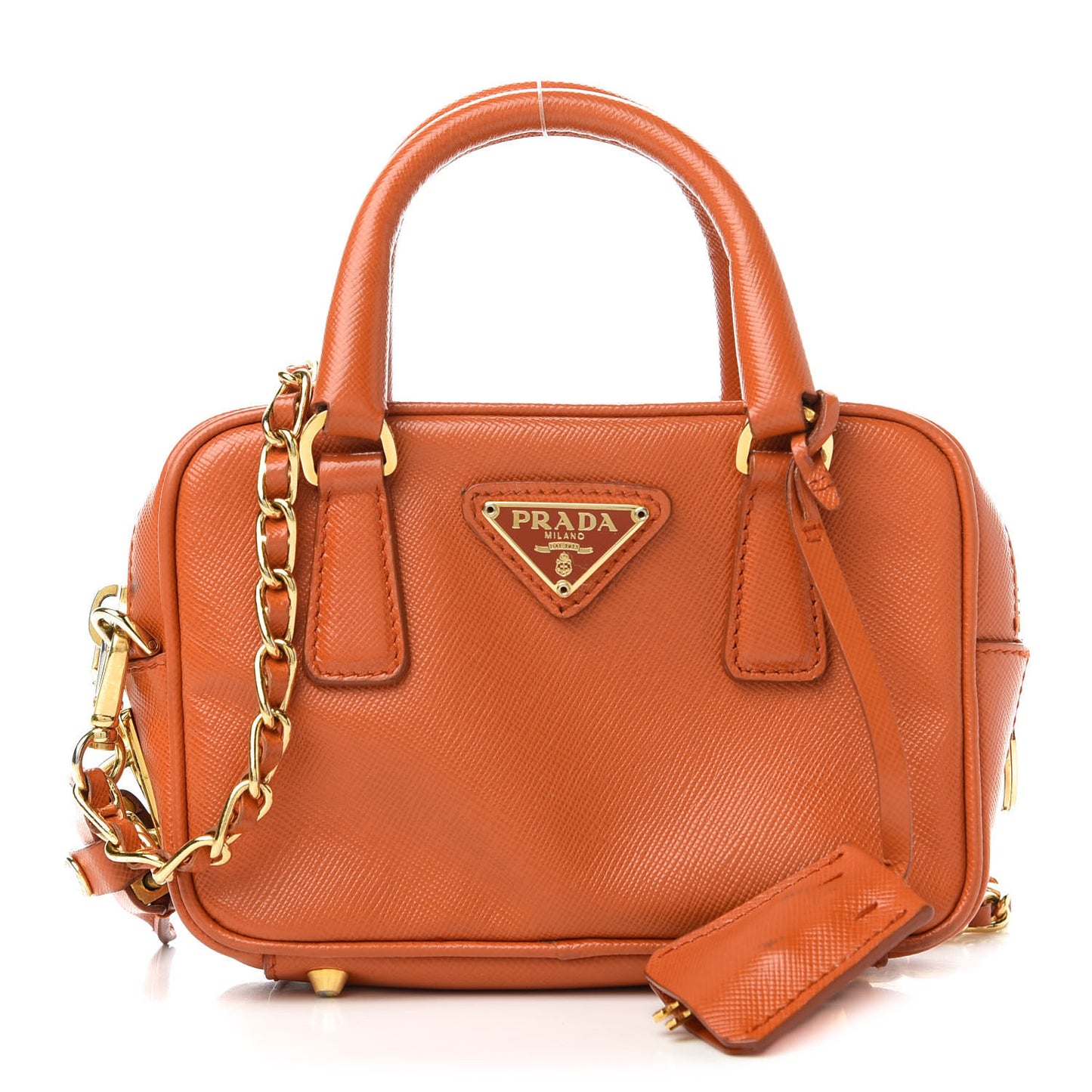 Saffiano Lux Mini Top Handle Crossbody Bag Papaya