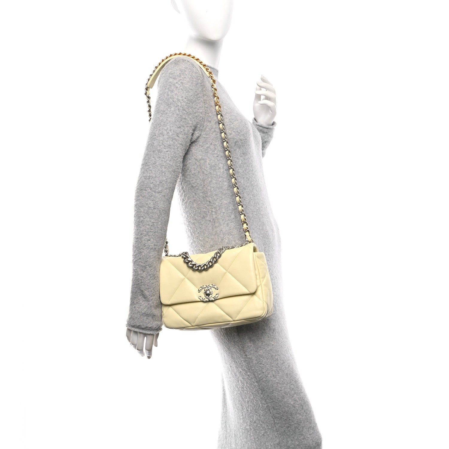Chanel Lambskin Quilted Medium Chanel 19 Flap Light Yellow 2 of 10
