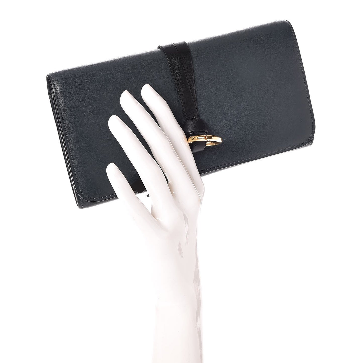 Calfskin Alphabet Long Wallet Silver Blue