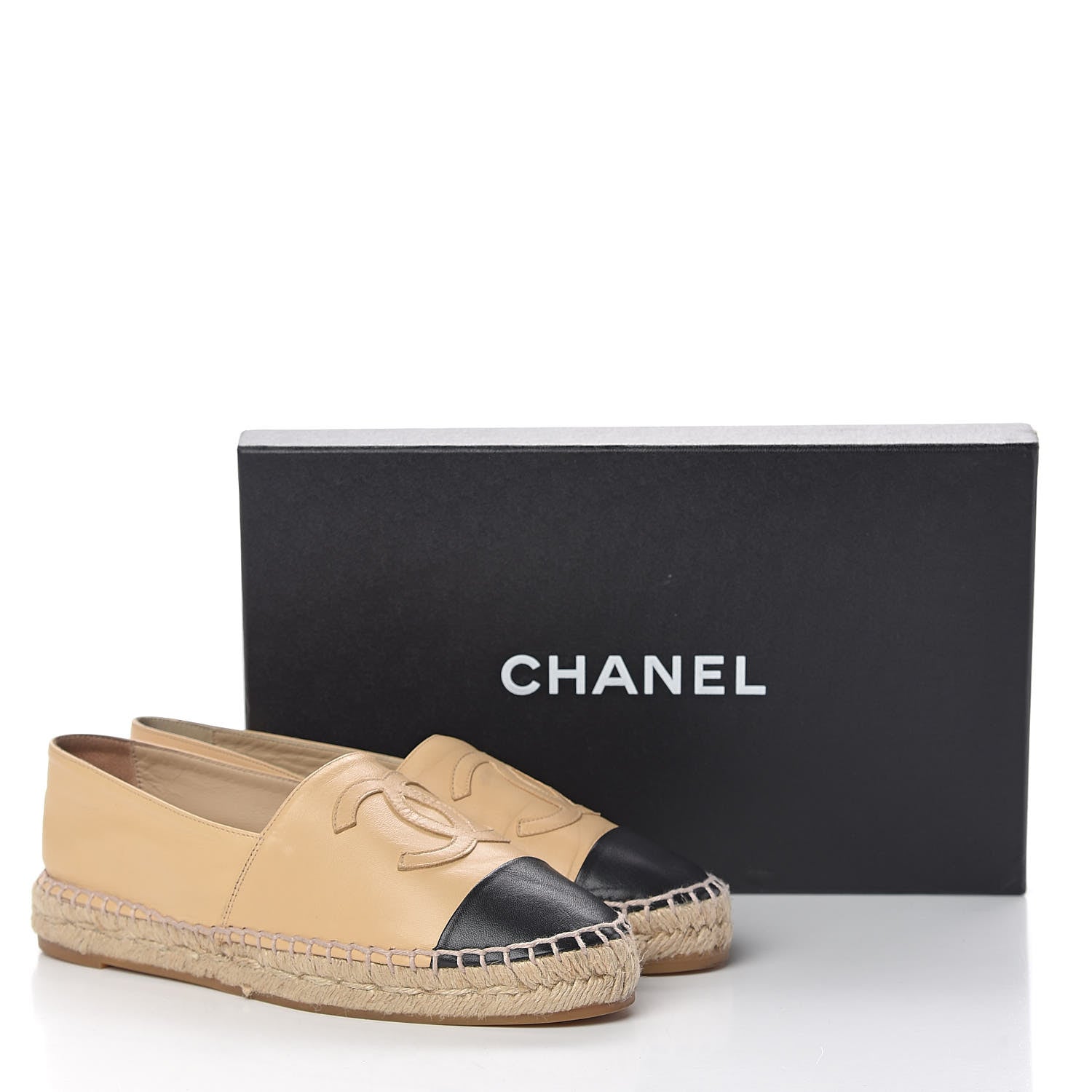 Chanel Lambskin CC Espadrilles 36 Beige Black 18 of 18