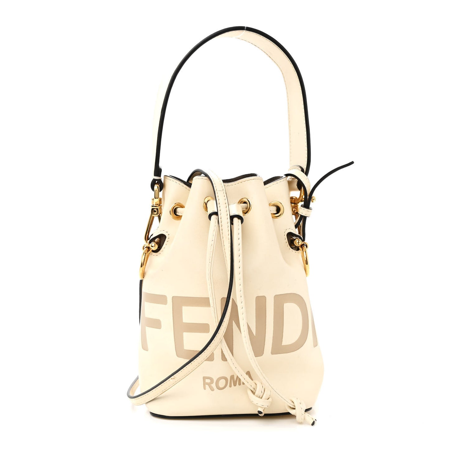 Vitello King F is Fendi Logo Embossed Mini Mon Tresor Bucket Bag White