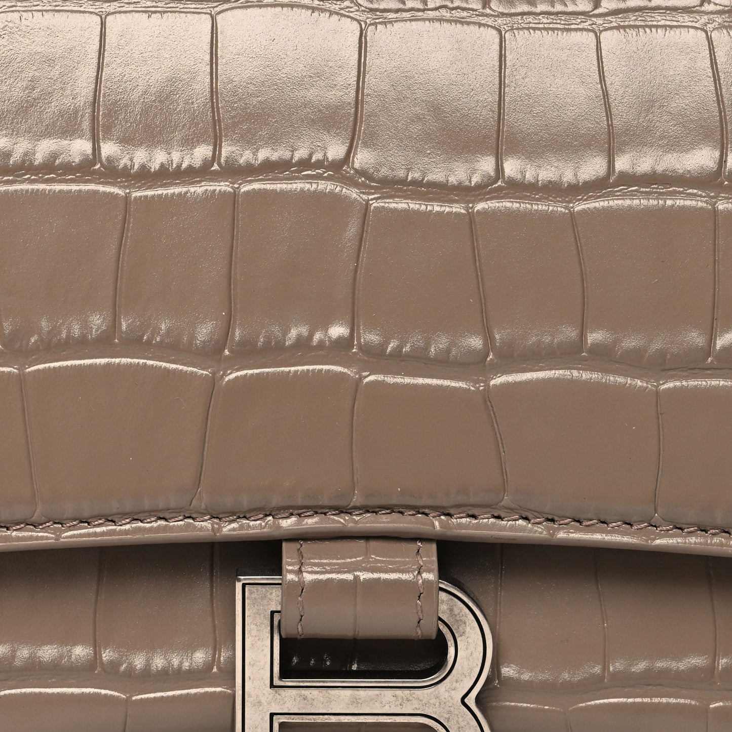 Shiny Calfskin Crocodile Embossed Small Hourglass Top Handle Bag Mink Grey