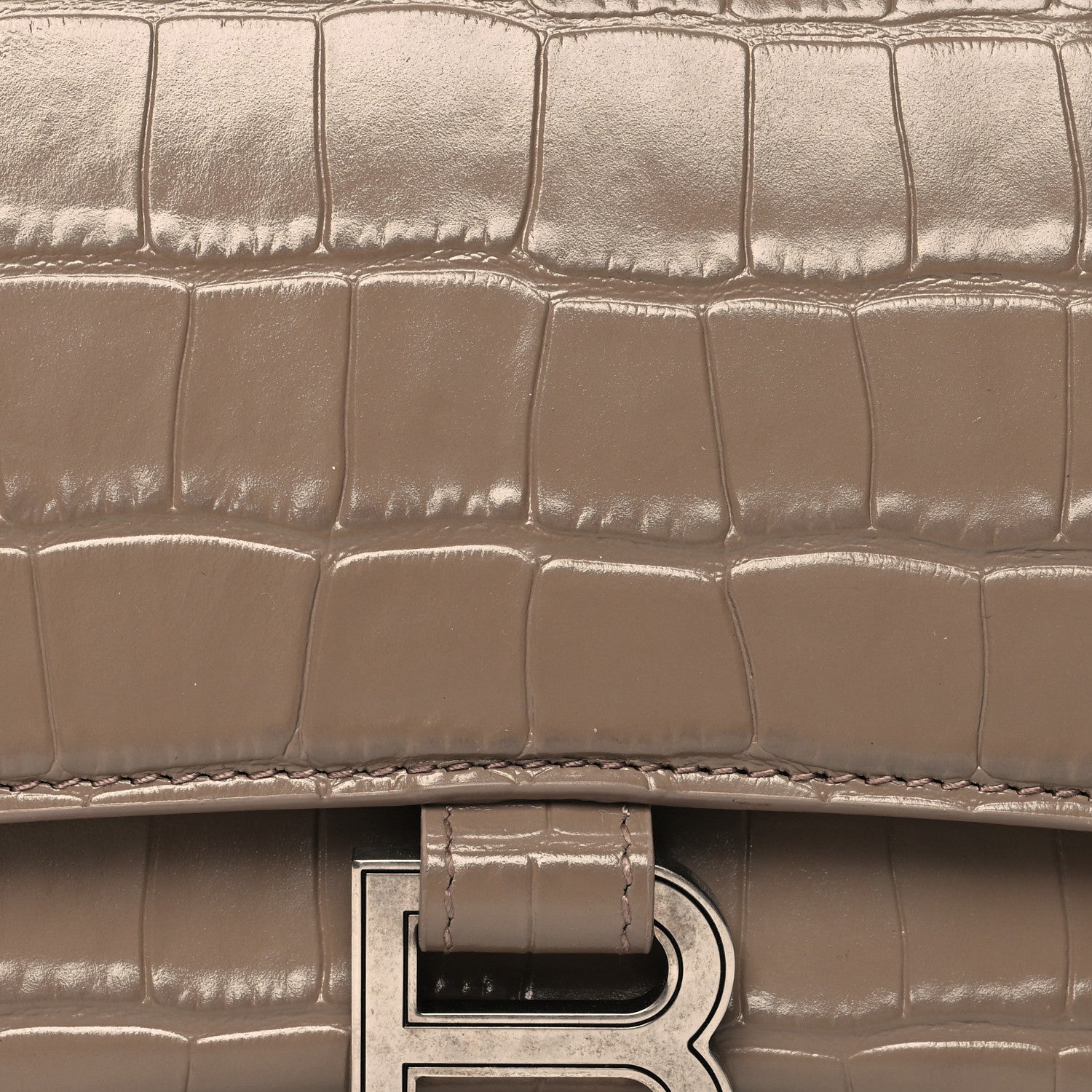 Balenciaga Shiny Calfskin Crocodile Embossed Small Hourglass Top Handle Bag Mink Grey 8 of 12