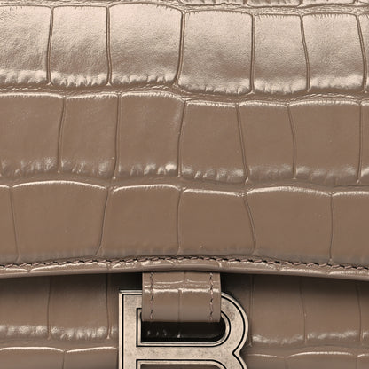 Balenciaga Shiny Calfskin Crocodile Embossed Small Hourglass Top Handle Bag Mink Grey 8 of 12
