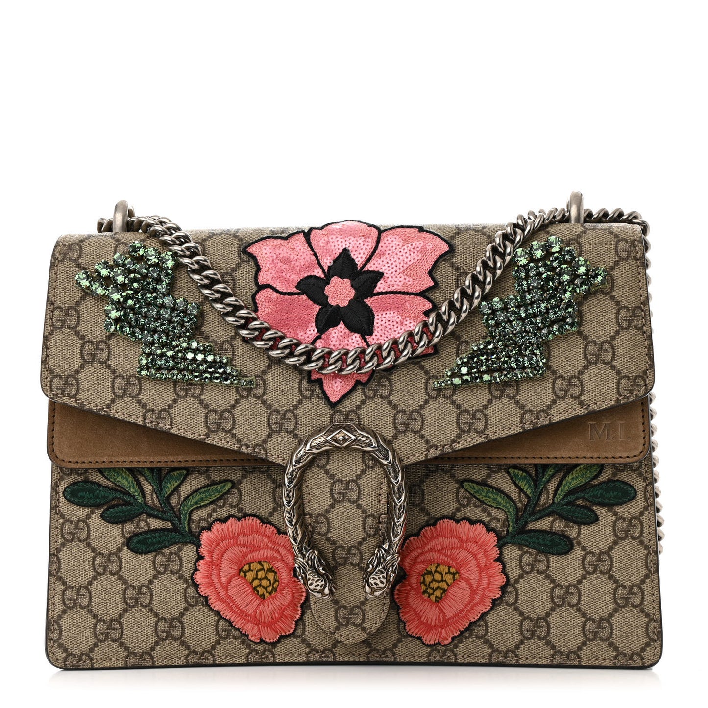 GG Supreme Monogram Embroidered Medium Dionysus Shoulder Bag Beige