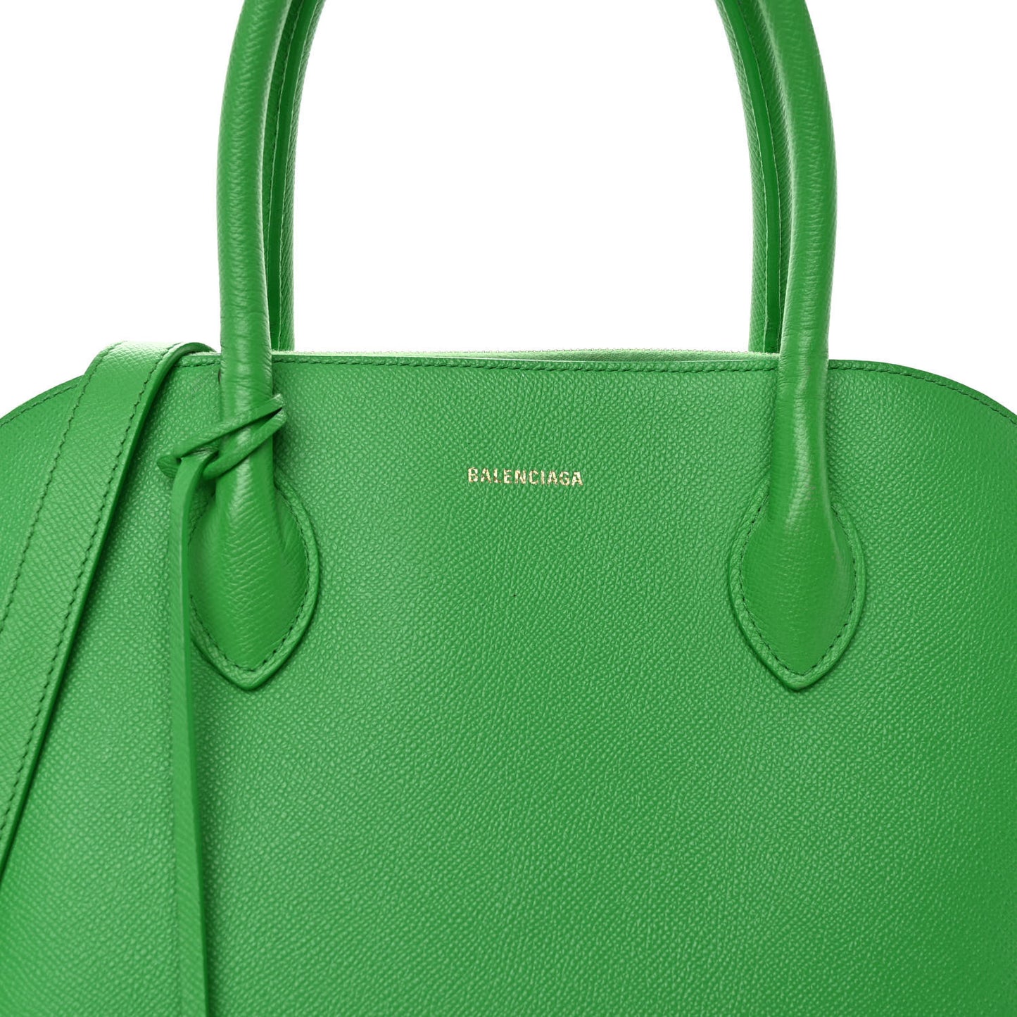 Signature Grained Calfskin Logo M Ville Top Handle Bag Green