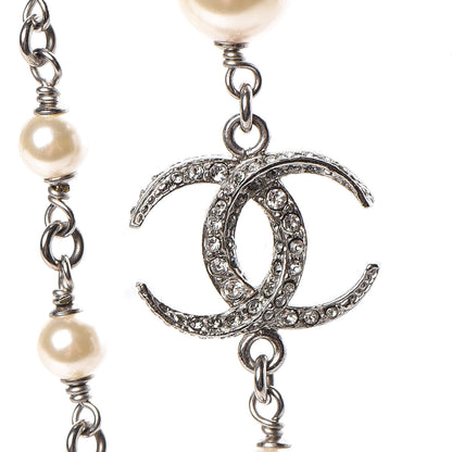 Chanel Pearl Baguette Crystal CC Moon Long Necklace Silver 6 of 6