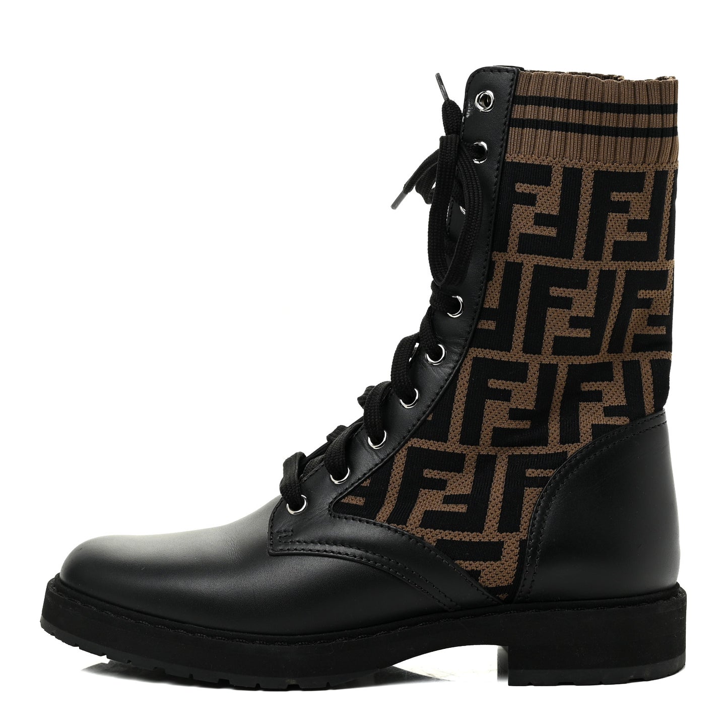 Calfskin Stretch Fabric FF Rockoko Biker Boots 39 Black Tobacco